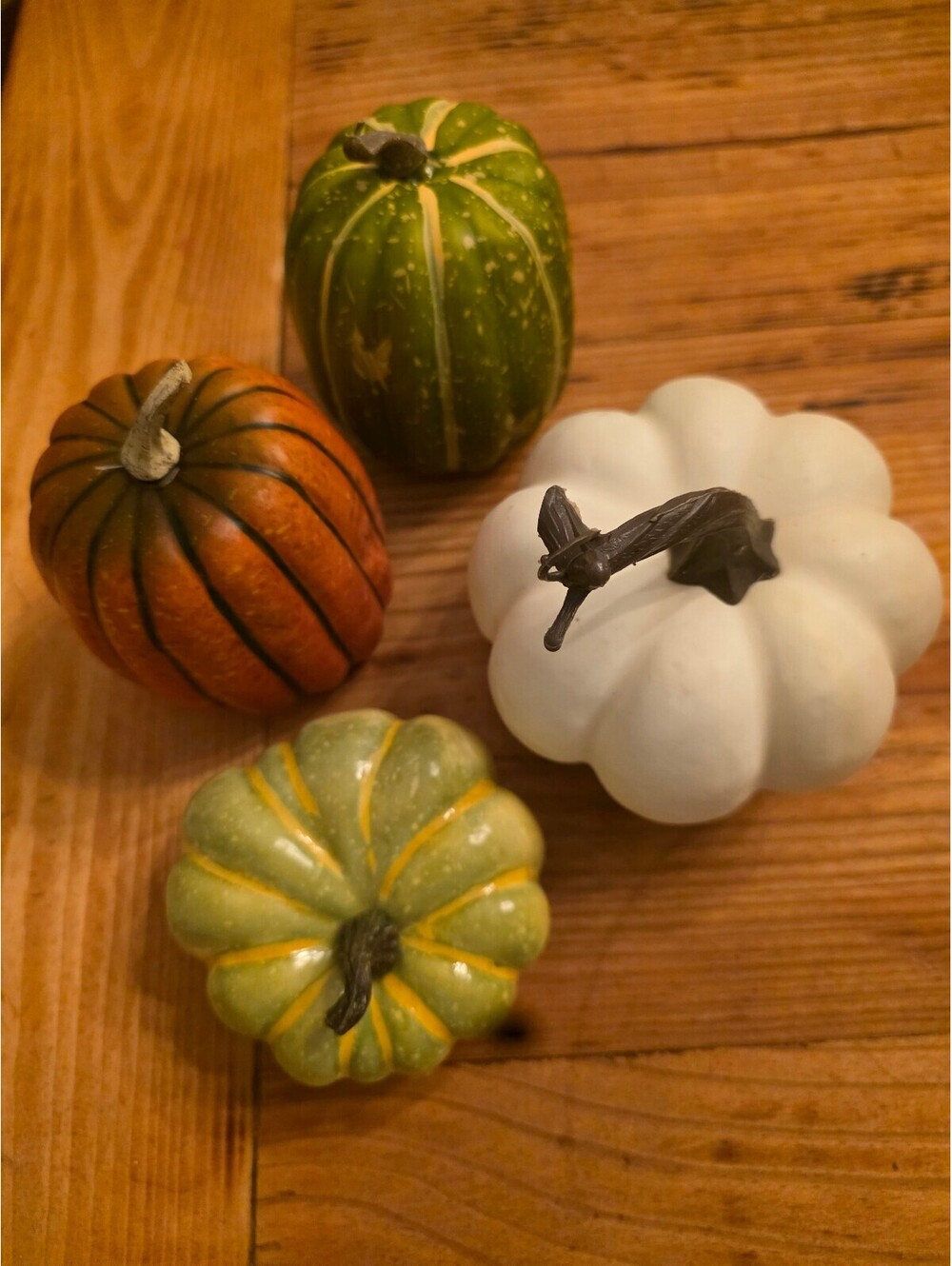 Fall Decorative Miniature Pumpkins in Green, Orange, White, and Yellow